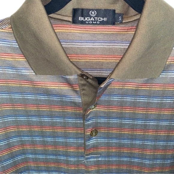 Bugatchi Uomo Brown Multicolour Geometric Check Stripes Short Sleeve Polo sz S - Picture 3 of 7